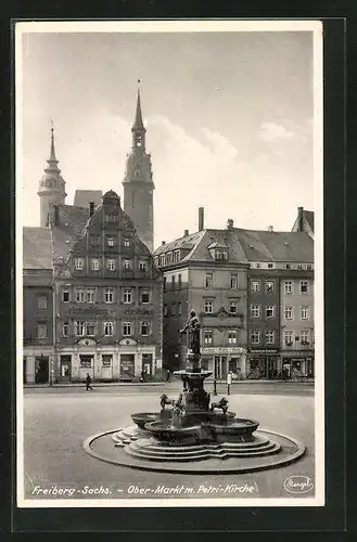 AK Freiberg, Obermarkt mit Petri-Kirche