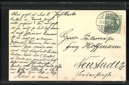 Präge-AK Neujahrsgruss mit Jahreszahl 1908