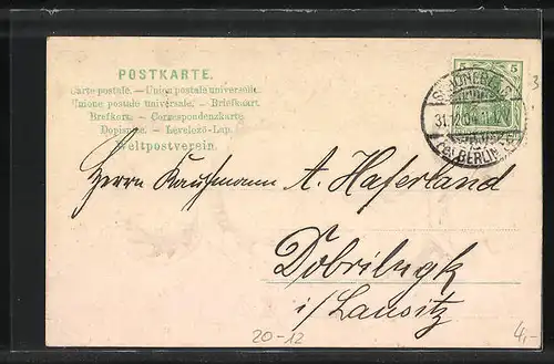 Präge-AK Neujahrsgruss, Jahreszahl 1905 in Goldschrift