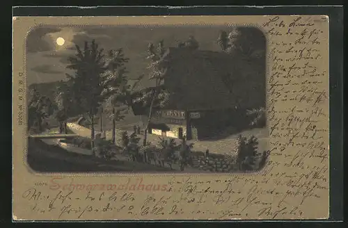 Mondschein-Lithographie Nächtliche Ansicht eines Schwarzwaldhauses