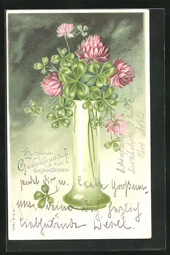 Präge-AK Blühender Klee in einer Vase