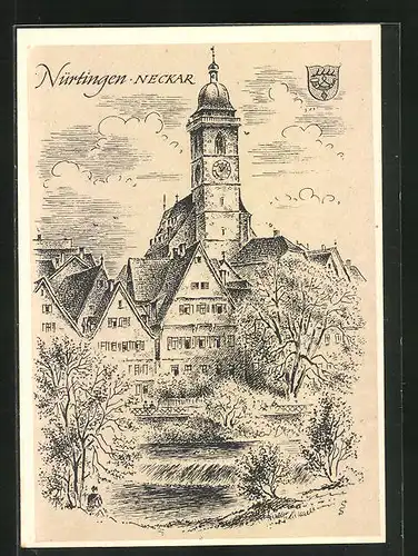 Künstler-AK Nürtingen, Kirche nach Ludwig Schäfer-Grohe