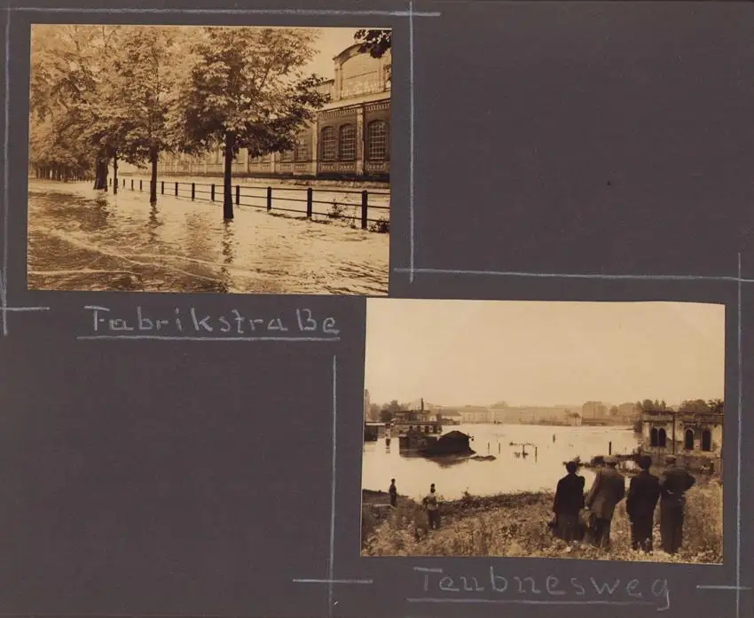 Fotoalbum 63 Fotografien, Ansicht Karl-Marx-Stadt / Chemnitz, Hochwasser 1954, Feuerwache, Stadthaus, Mühlenstrasse 12