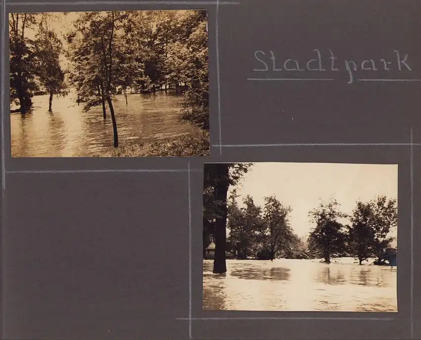 Fotoalbum 63 Fotografien, Ansicht Karl-Marx-Stadt / Chemnitz, Hochwasser 1954, Feuerwache, Stadthaus, Mühlenstrasse 15