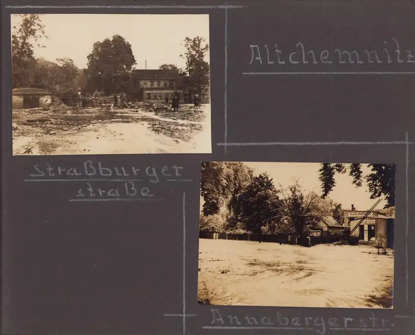 Fotoalbum 63 Fotografien, Ansicht Karl-Marx-Stadt / Chemnitz, Hochwasser 1954, Feuerwache, Stadthaus, Mühlenstrasse 17