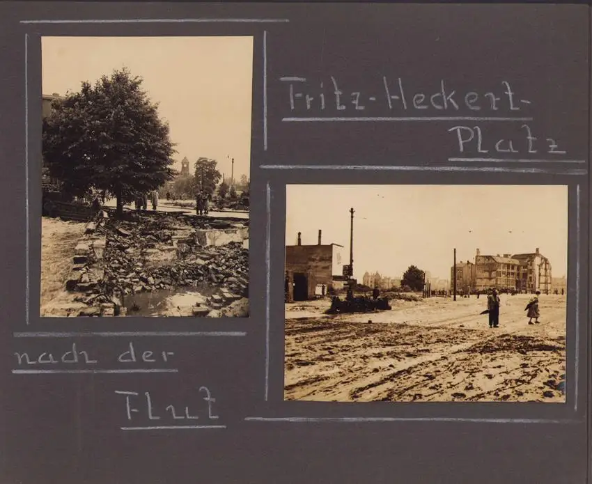 Fotoalbum 63 Fotografien, Ansicht Karl-Marx-Stadt / Chemnitz, Hochwasser 1954, Feuerwache, Stadthaus, Mühlenstrasse 19