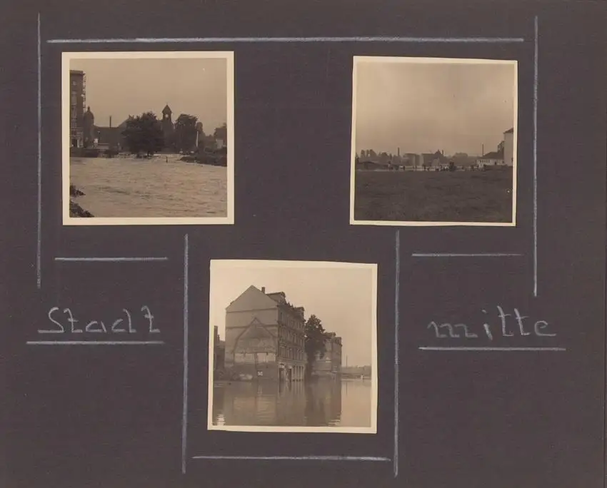 Fotoalbum 63 Fotografien, Ansicht Karl-Marx-Stadt / Chemnitz, Hochwasser 1954, Feuerwache, Stadthaus, Mühlenstrasse 21