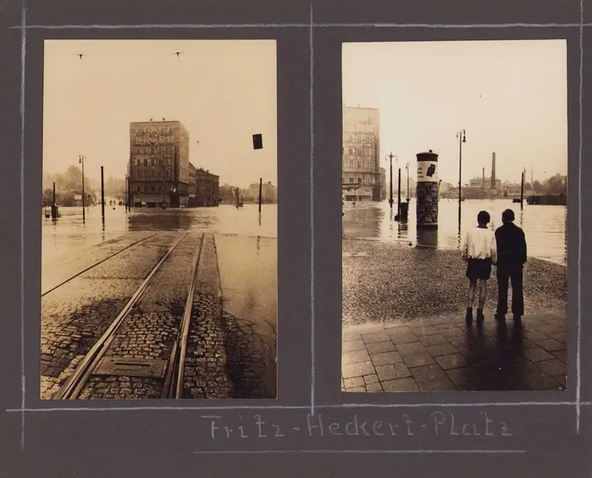 Fotoalbum 63 Fotografien, Ansicht Karl-Marx-Stadt / Chemnitz, Hochwasser 1954, Feuerwache, Stadthaus, Mühlenstrasse 4