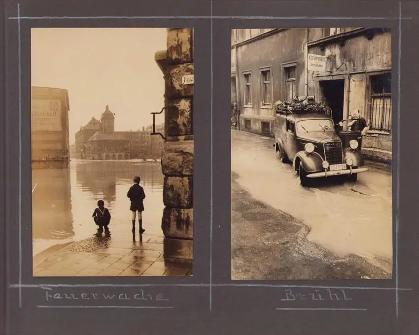 Fotoalbum 63 Fotografien, Ansicht Karl-Marx-Stadt / Chemnitz, Hochwasser 1954, Feuerwache, Stadthaus, Mühlenstrasse 5