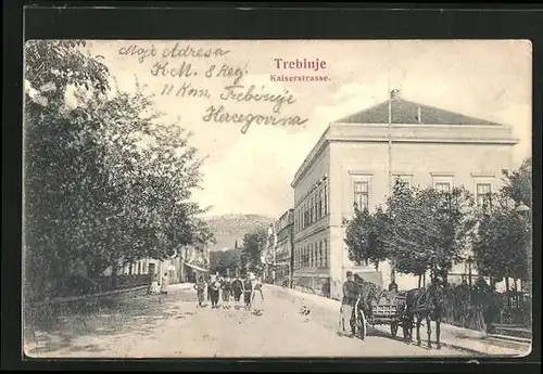 AK Trebinje, Kaiserstrasse mit Pferdegespann