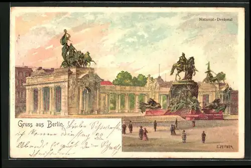 Lithographie Berlin, National-Denkmal