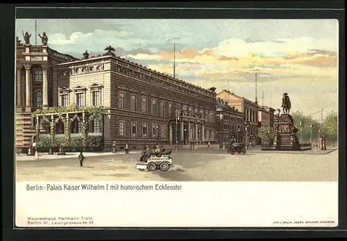 Lithographie Berlin, Palais Kaiser Wilhelm I. mit historischem Eckfenster