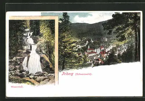 AK Triberg /Schwarzwald, Gesamtansicht und Wasserfall