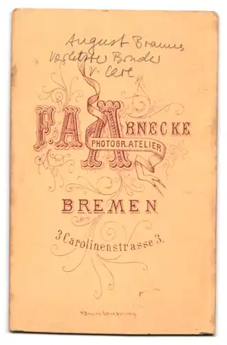 Fotografie F. A. Arnecke, Bremen, Carolinenstr. 3, Portrait stattlicher Herr mit Schnurrbart