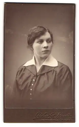 Fotografie H. Randt, Stockholm, Drottninggatan 8, Portrait brünettes Fräulein mit zurückgebundenem Haar