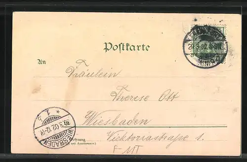 Lithographie Frankfurt, Panorama, Kaserne und Soldat mit Pickelhaube