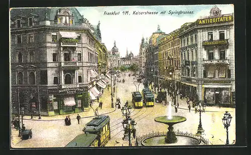 AK Frankfurt, Kaiserstrasse mit Springbrunnen und Strassenbahn