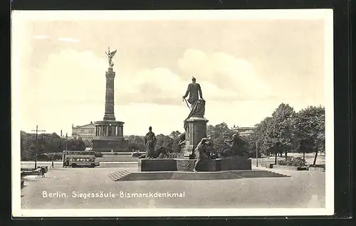 AK Berlin-Tiergarten, Bismarckdenkmal und Siegessäule