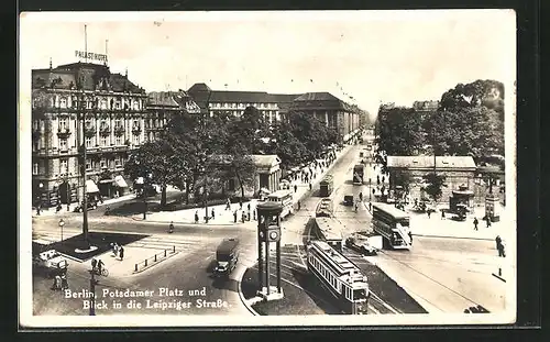 AK Berlin-Tiergarten, Potsdamer Platz mit Blick in die Leipziger Strasse