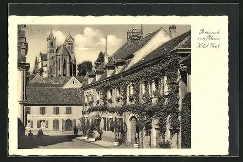 AK Breisach / Rhein, Hotel Post und Kirche