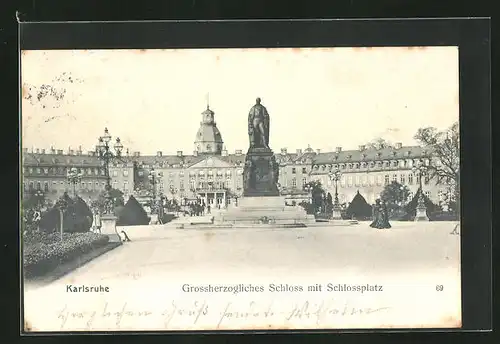 AK Karlsruhe, Grossherzogliches Schloss mit Schlossplatz