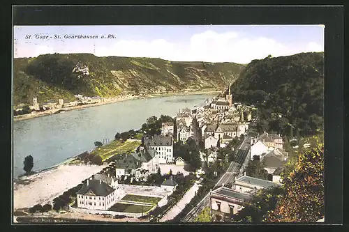 AK St. Goar a. Rh., Gesamtansicht mit Blick auf St. Goarshausen