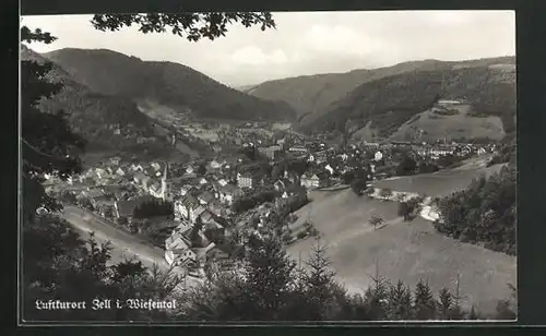 AK Zell / Wiesental, Totale vom Berg gesehen