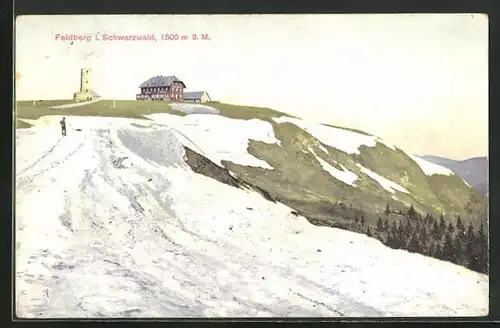 AK Feldberg / Schwarzwald, Hotel und Aussichtsturm im Winterglanz