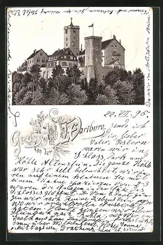 Vorläufer-Lithographie Totalansicht der Wartburg, 1895