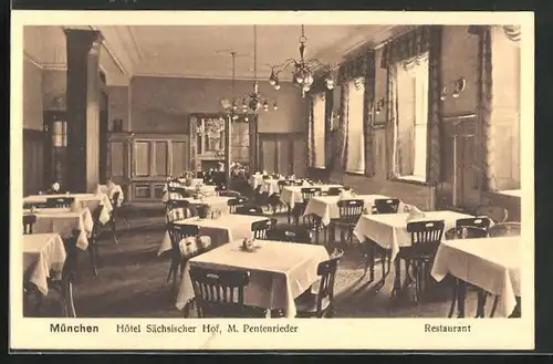 AK München, Hotel Sächsischer Hof, Blick in das Restaurant, Arnulfstr. 22-24