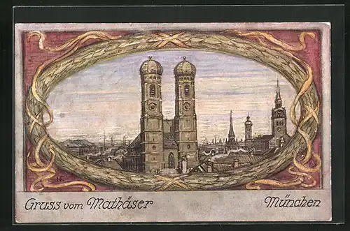 Künstler-AK München, Teilansicht mit Frauenkirche