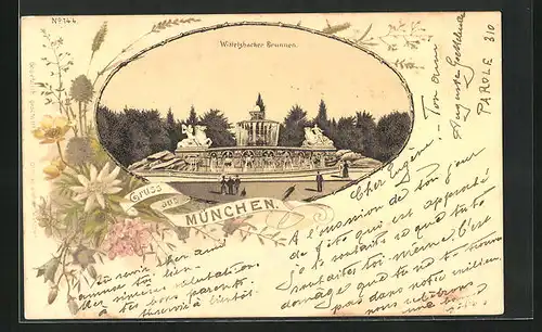 Passepartout-Lithographie München, Passantenvor dem Wittelsbacher Brunnen