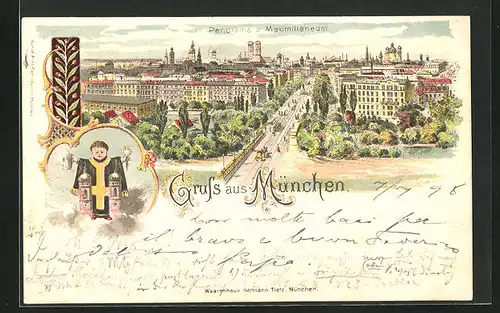 Lithographie München, Panoramablick vom Maximilianeum