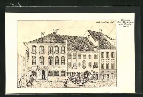 Künstler-AK München, Schwabinger Gasse, Theatiner- Ecke Perusastrasse