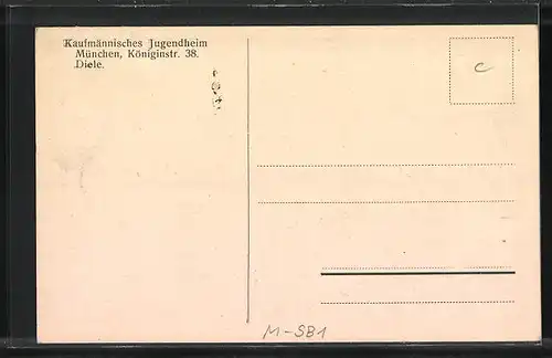 AK München-Schwabing, Kaufmännisches Jugendheim, Blick in die Diele, Königinstr. 38