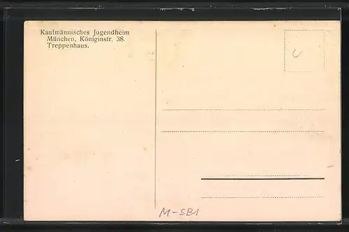 AK München-Schwabing, Kaufmännisches Jugendheim, Treppenhaus, Königinstr. 38