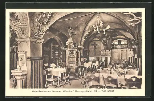AK München, Weinrestaurant Neuner, Innenansicht, Herzogspitalstr. 20