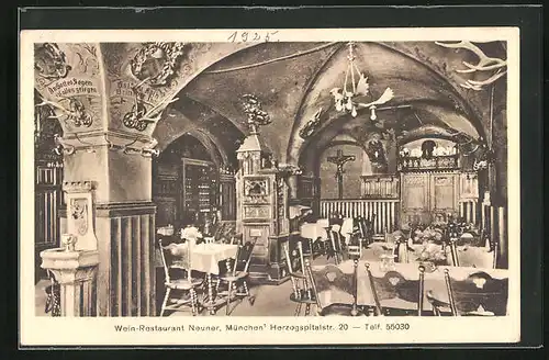 AK München, Wein-Restaurant Neuner, Innenansicht, Herzogspitalstr. 20