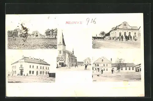 AK Milowitz / Milovice, Kostel, Námesti, Hotel