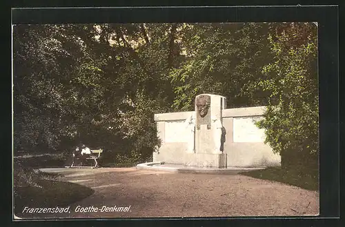 AK Franzensbad, am Goethe-Denkmal