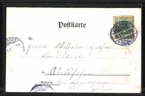 Künstler-AK Karlsruhe, kleine Boote an der Halle im Stadtgarten