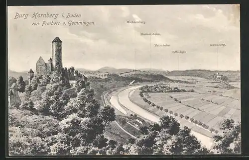 AK Bad Hornberg i. Baden, Talblick mit der Burg von Freiherr v. Gemmingen