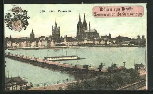 AK Köln, Panorama der Stadt mit Dom und Brücke über den Rhein