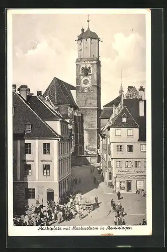 AK Memmingen, Marktplatz mit Martinsturm