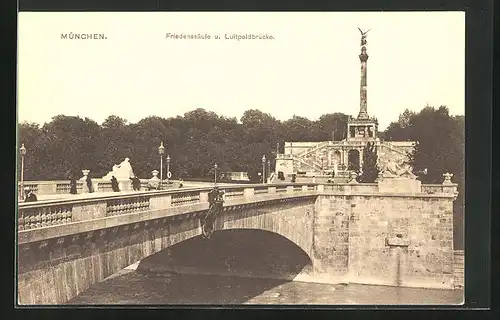 AK München, die Friedenssäule und die Luitpoldbrücke