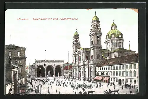AK München, Theatinerkirche und Feldherrnhalle