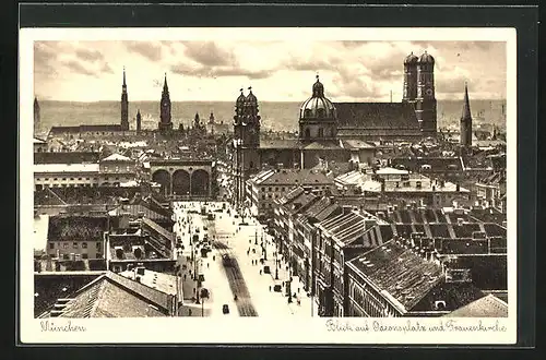 AK München, Blick auf Odeonsplatz und Frauenkirche