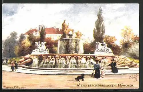 Künstler-AK Charles F. Flower: München, am Wittelsbacher Brunnen