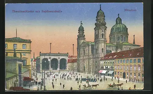 AK München, Theutinerkirche mit Feldherrnhalle