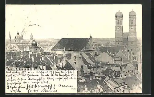 AK München, Stadtblick mit Frauenkirche